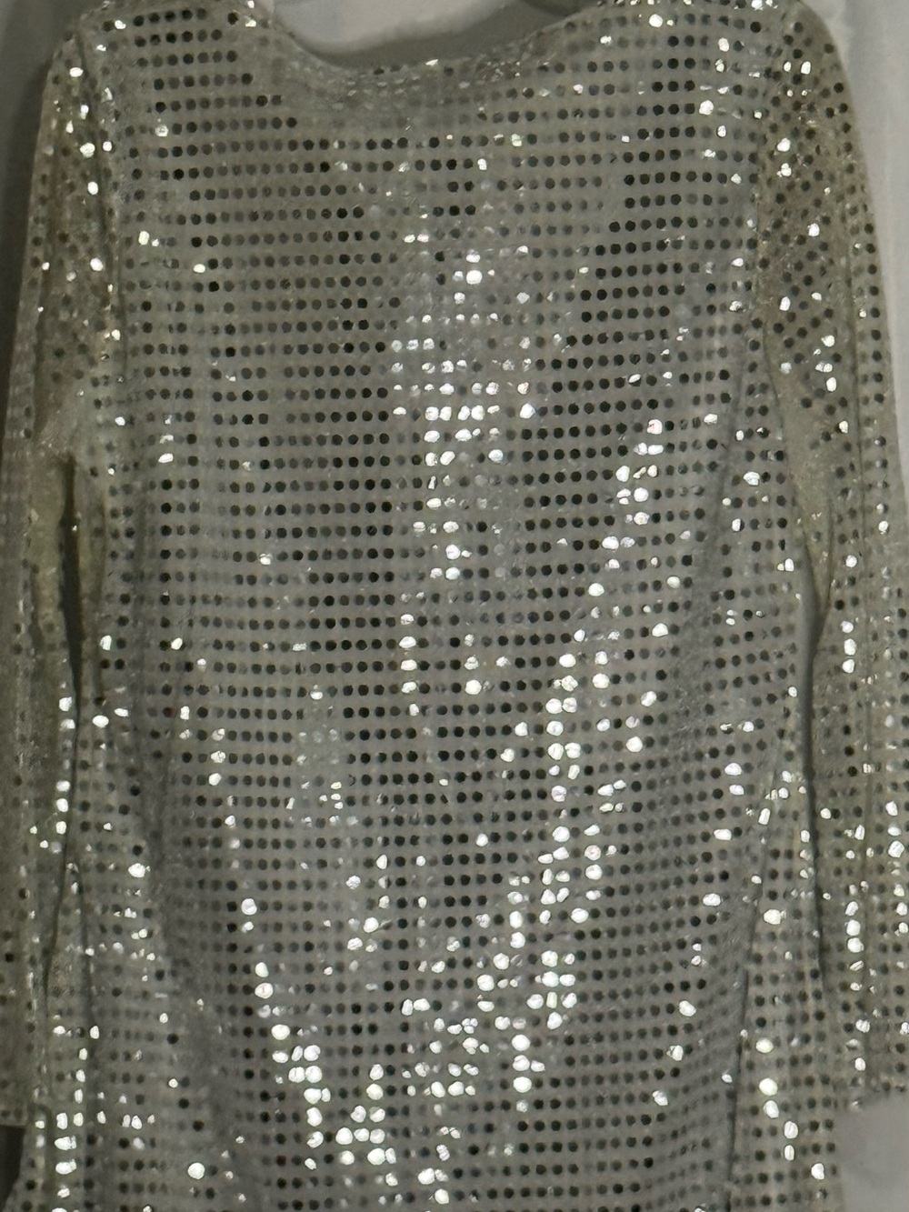 Sparkling Silver Sequin Long-Sleeve Mini Dress Costume Wear Size Large